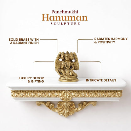Panchmukhi Hanuman Ji Idol | Brass Five Face Hanuman Sculpture with Radiant Finish for Pooja Room | Festive Gift Idol (Design06: L4 x W2 x H5 cm)