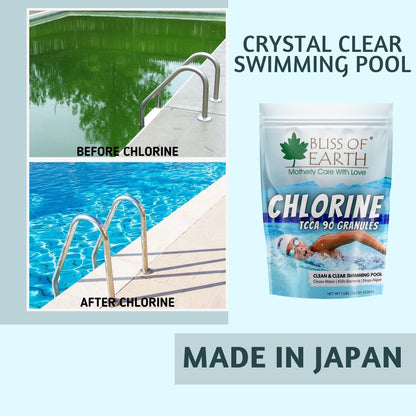 Bliss of Earth Japanese Chlorine Powder for Pool, Clean & Clear Swimming Pool, Kills Bacteria & Stops Algae, Pool Disinfectant Granular Chlorine, 907g