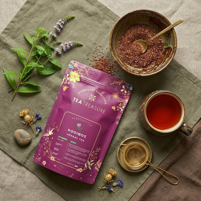 Tea Treasure South African Rooibos Red Tea 100gm, Caffeine Free, Rich Antioxidant, Helps Diabetes, Blood Sugar Control, Improves Skin & Heart Health, Boosts Immunity
