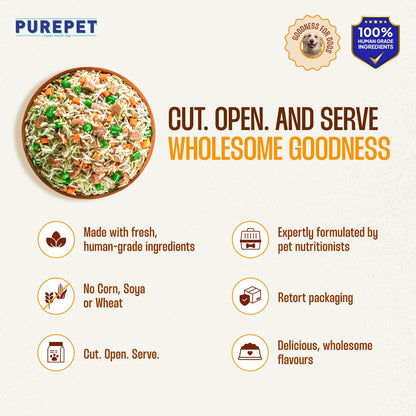 Purepet Fresh Dog Food Chicken Biryani, for Adult & Puppy, 100gm | High Protein, 65% Real Chicken, 35% Veggies & Rice | No Preservatives | Ready to Serve | All Breeds | One Pack One Meal