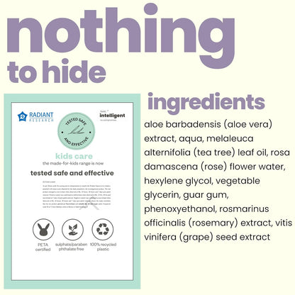 Product label with ingredients list and branding on a white background