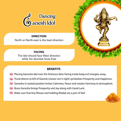 100% Pure Brass Ganesha Idol (Size: 10.5 cm) | Pital Ganesh Murti for Pooja Room, Home Decor, Office Desk and Car Dashboard | Vinayagar Statue for Diwali Puja