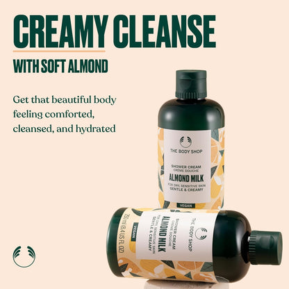 The Body Shop Almond Milk Soothing & Caring Shower Cream, 250 ML - Dry, Sensitive Skin | Cleanse, Help Soften & Comfort |Vegan