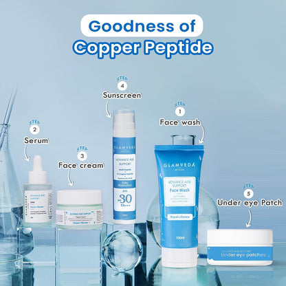 Glamveda Advanced Age Support Under Eye Patches For Dark Circles & Wrinkles & Removal of Fine Lines | 1% Copper Peptide & Hyaluronic Acid Puffy Eye Care Routine | For Women & Men 60Pcs (30 Pairs)