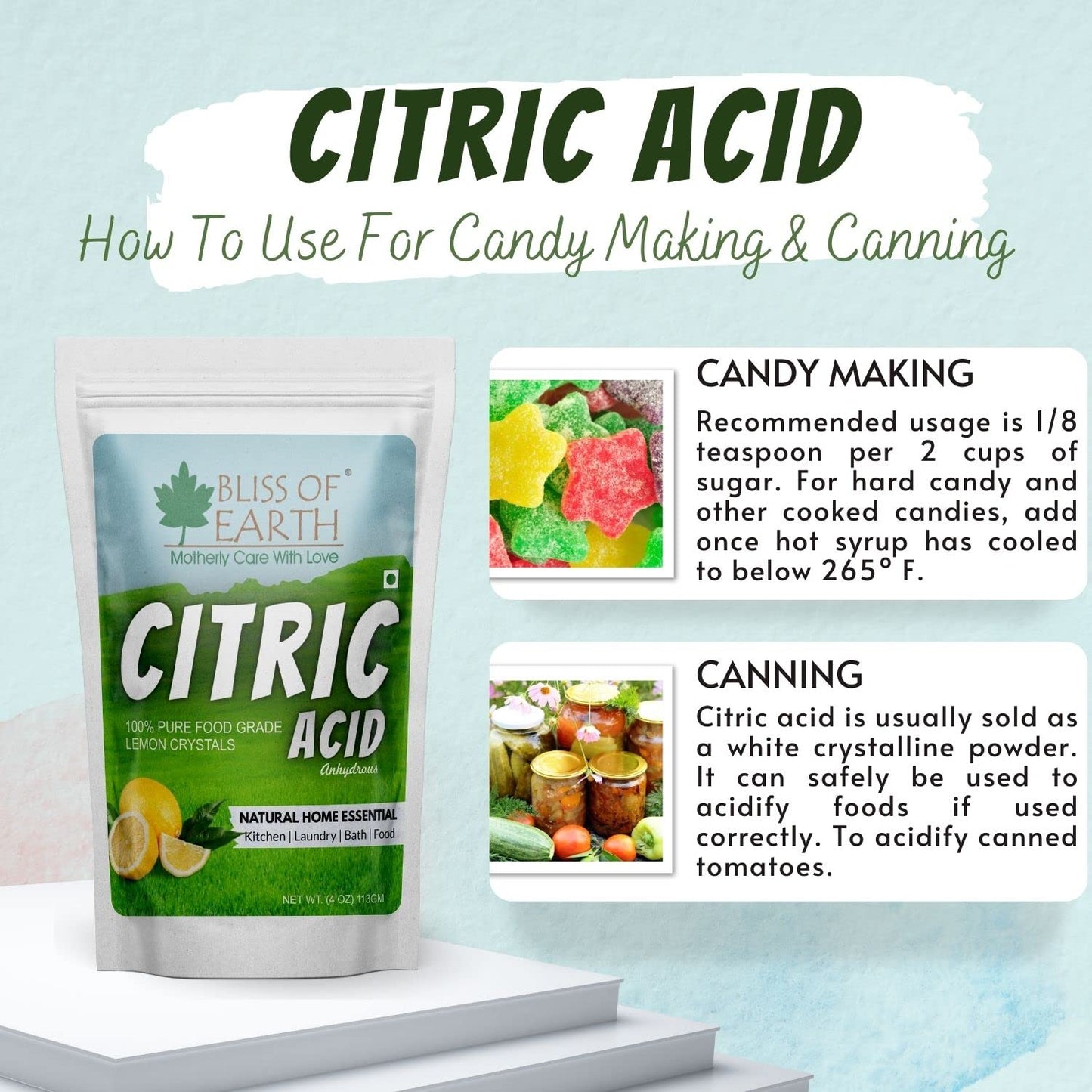 Bliss of Earth Citric Acid Powder For Food 113gm | Anhydrous Lemon Salt For Cleaning Purpose | citric acid powder for cleaning and plant growing