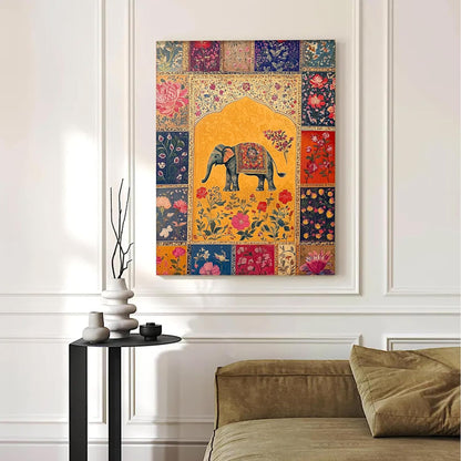 Elephant Vastu Madhubani Canvas Wall Painting for Living Room | Ethnic Indian Elephant Wall Art for Home Decor | Office Size :41x56 cm Gallary Wraped