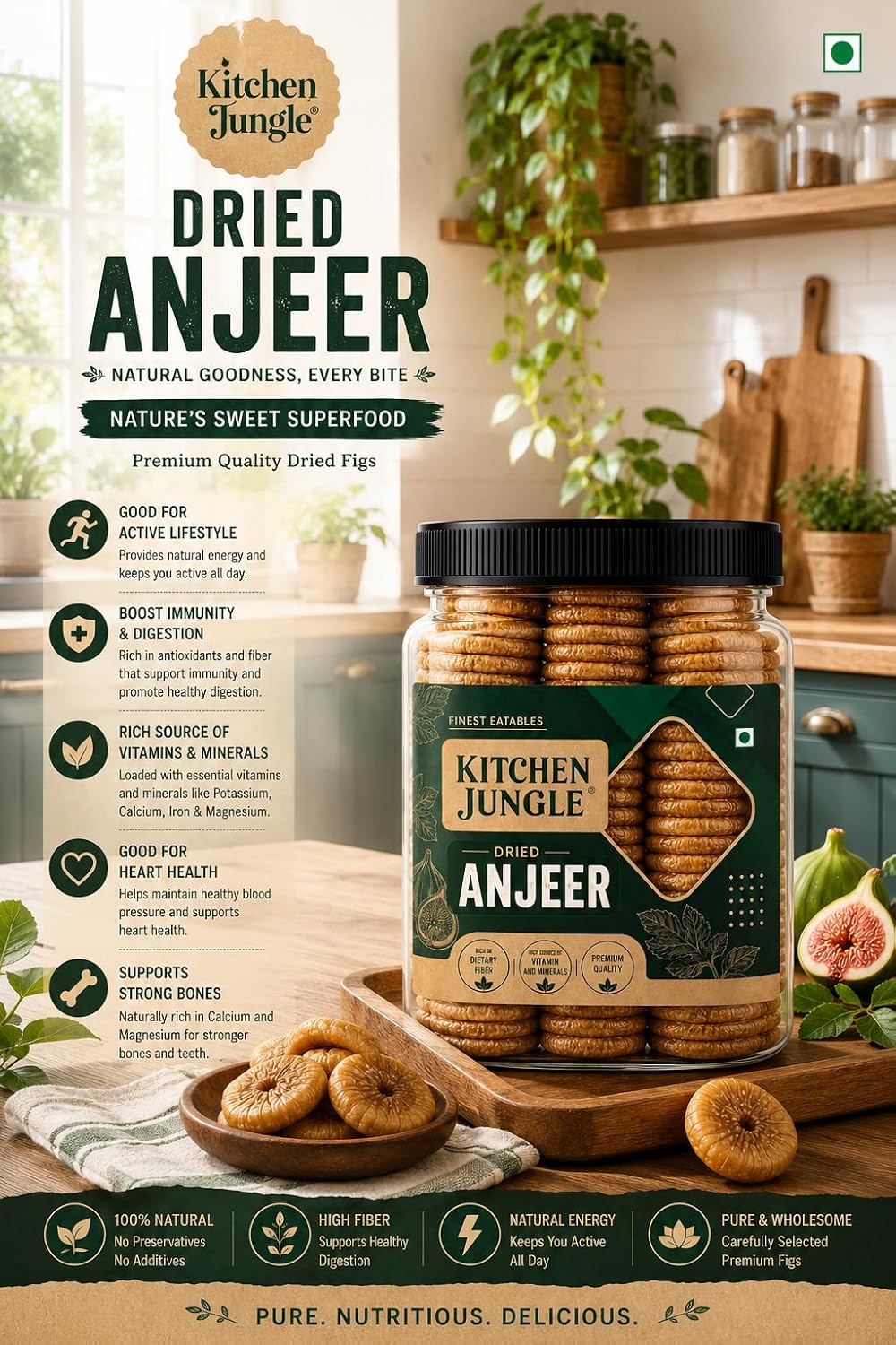 Kitchen Jungle Dry Figs | Anjeer Afghani Grade - Medium Size, Fresh
