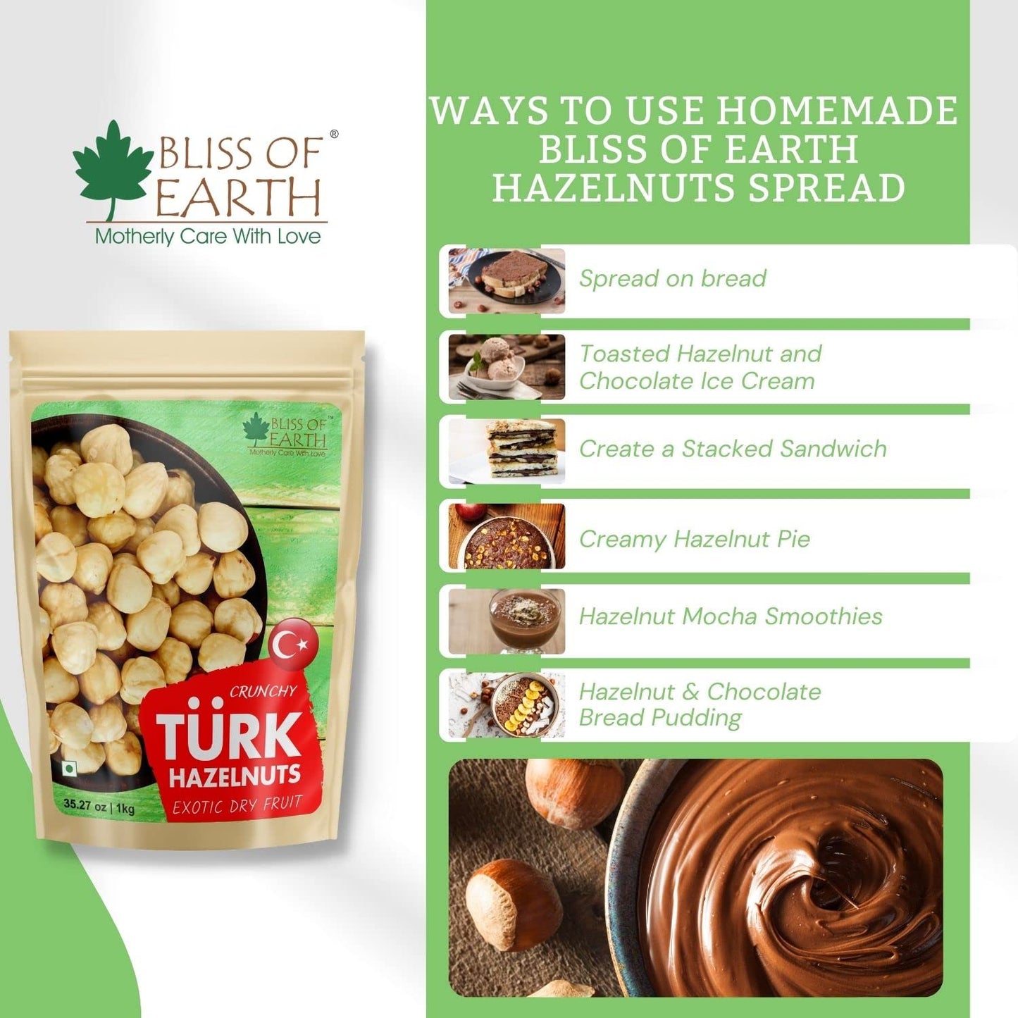 Bliss of Earth 500gm Turkish Hazelnuts For Eating, Raw & Dehulled For Making Chocolate Spread, Healthy & Tasty Dry Fruits