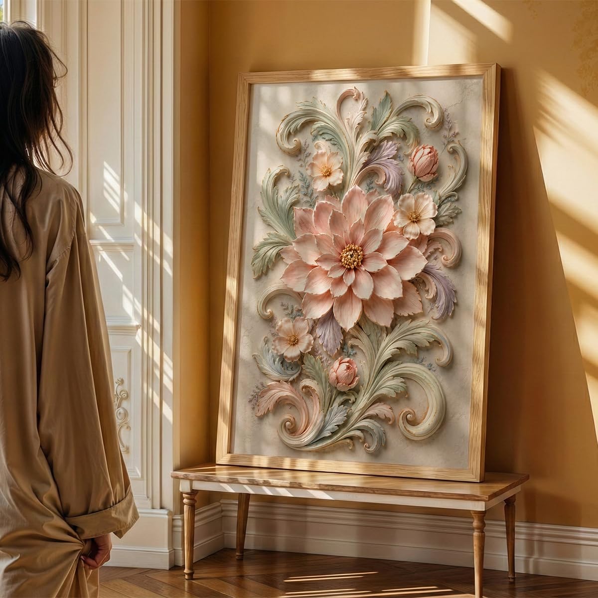 Floral Botanical Wall Painting with Frame, Premium Textured Flower and Leaf Artwork, Pastel Nature Wall Decor Framed for Living Room, Bedroom, Office and Home Decoration (Art-8,13x19inch)