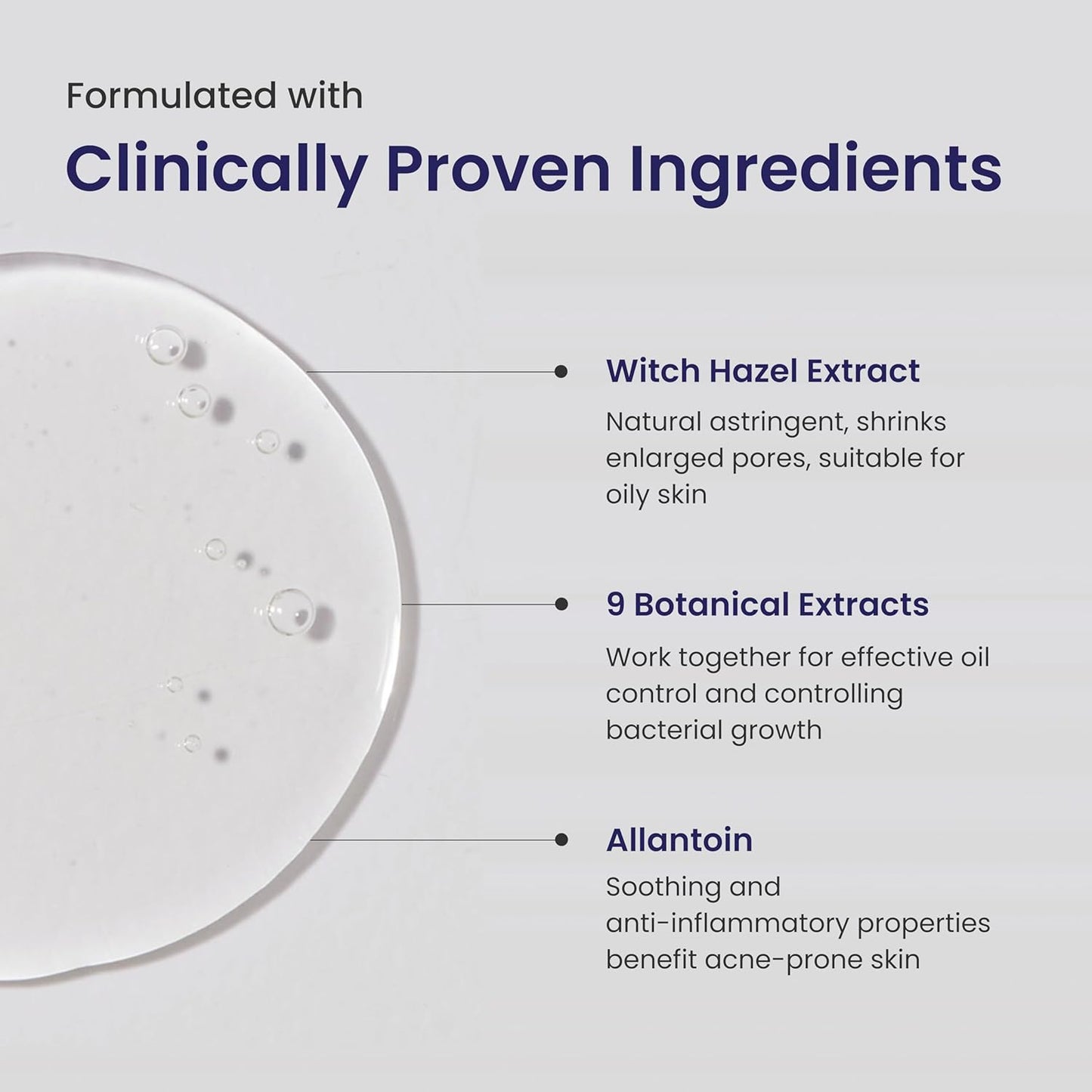 Product packaging with clinically proven ingredients listed on a light gray background