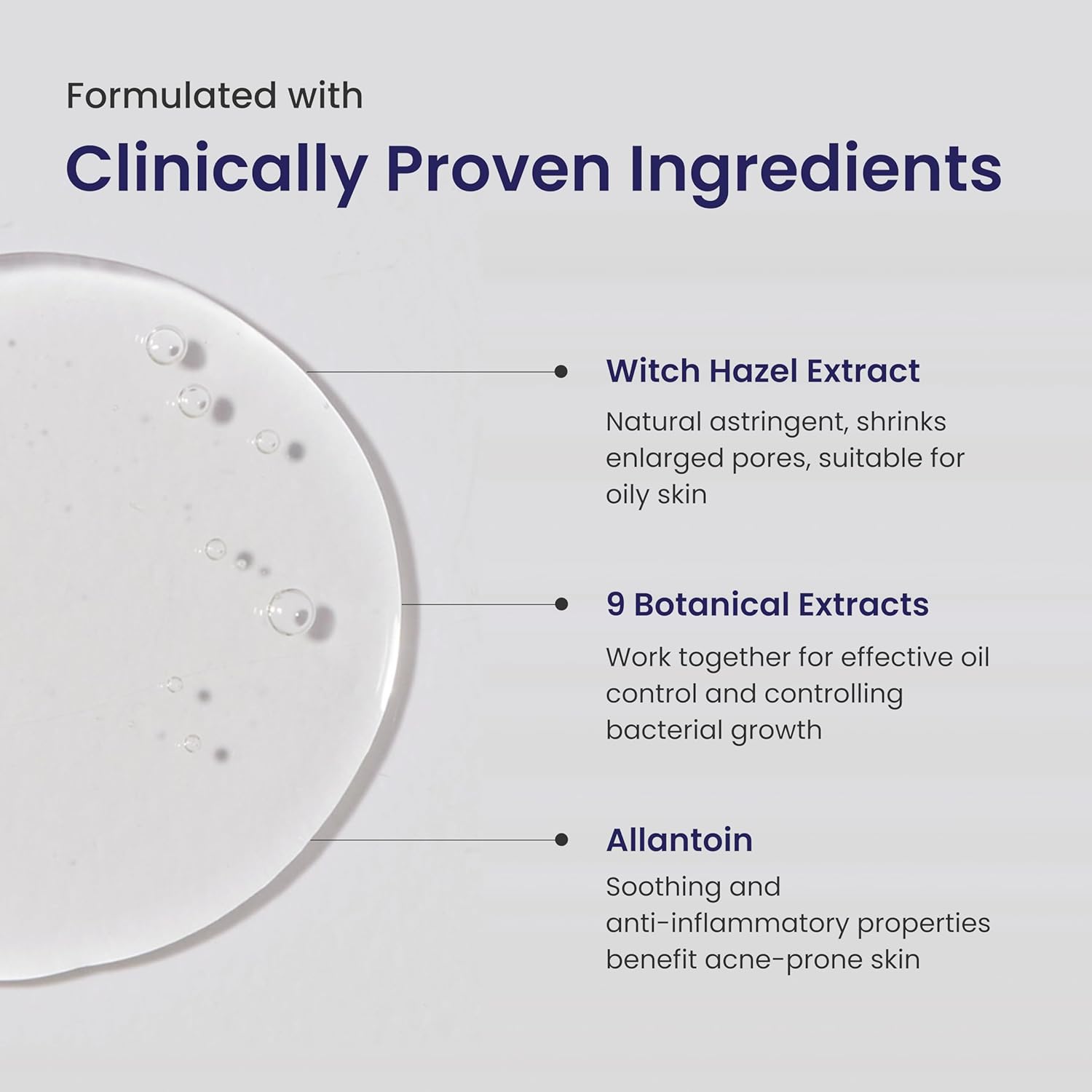 Product packaging with clinically proven ingredients listed on a light gray background
