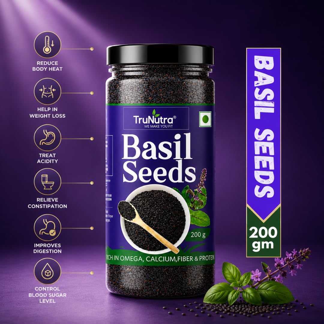 TruNutra Basil Seeds (Sabja Seeds) 200g, Natural Superfood for Falooda & Detox Drinks, Rich in Dietary Fiber, Omega-3 & Antioxidants, Vegan, Gluten-Free & Keto