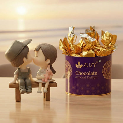 eCraftIndia Love Kissing Couple Showpiece Romantic Miniature Statue Home Decor Valentine Gift For Girlfriend Boyfriend Husband Wife Her Him | Zuzy Almond Chocolates Gift Box