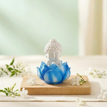 Blue Lotus Baby Buddha Statue Showpiece for Home Décor | Living Room, Bedroom, Office & Car Dashboard