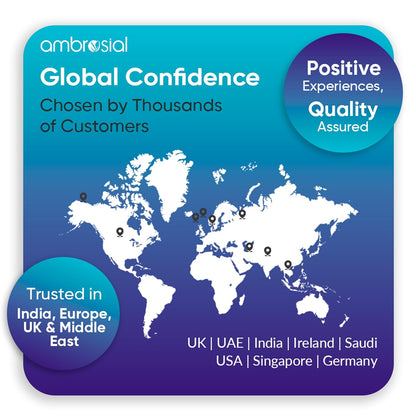 World map with global confidence branding and trusted locations listed on a blue background