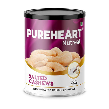 Pureheart Nutreat Roasted Salted Cashews, Flavourful & Crunchy Snack | Premium Salted Whole Cashew Nuts/Kaju Dry Fruit | Rich in Protein & Fiber | No Artificial Colors, Flavors, Preservatives