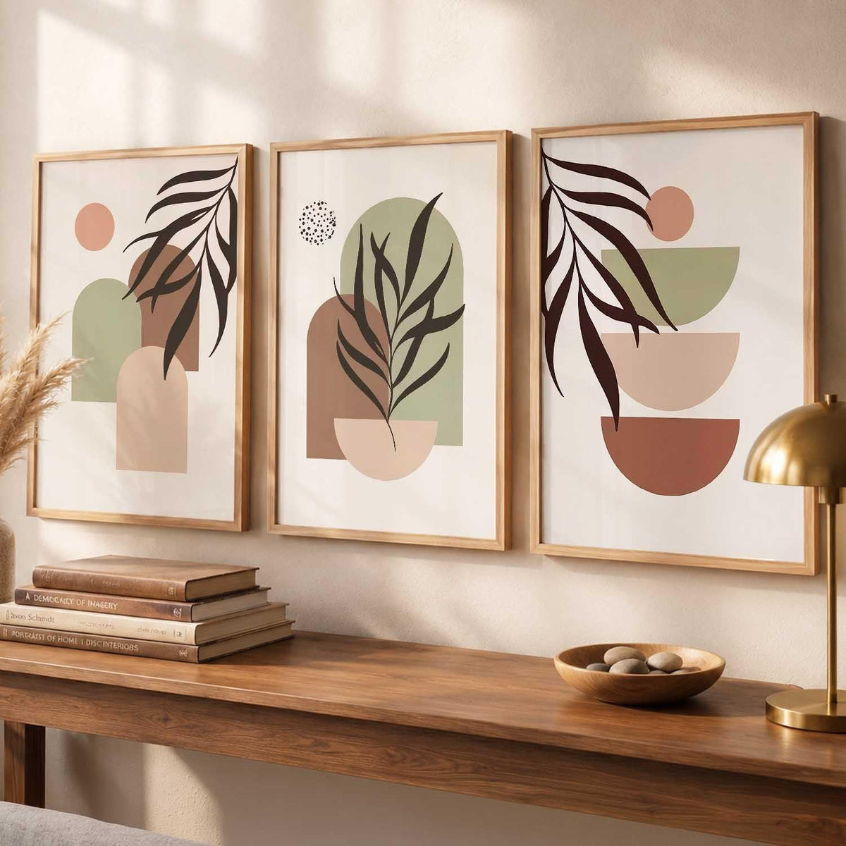 Boho Painting Wall Art Home Decoration Paintings With Frame For Living Room Bed Room Hotel Wall Decor Digital Reprint Set of 3 (13X17 inch)