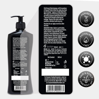 Chik Protein Therapy Shampoo| For Strong & Black Hair | With The Goodness Of Black Tea, and Flax Seeds | 340ml