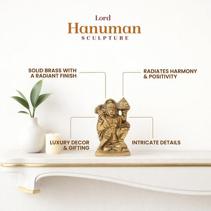 Brass Hanuman Ji Idol | Handcrafted Hanuman Murti for Pooja Room | Home Temple & Festival Gift (Design08: L4 x W2 x H5 cm)