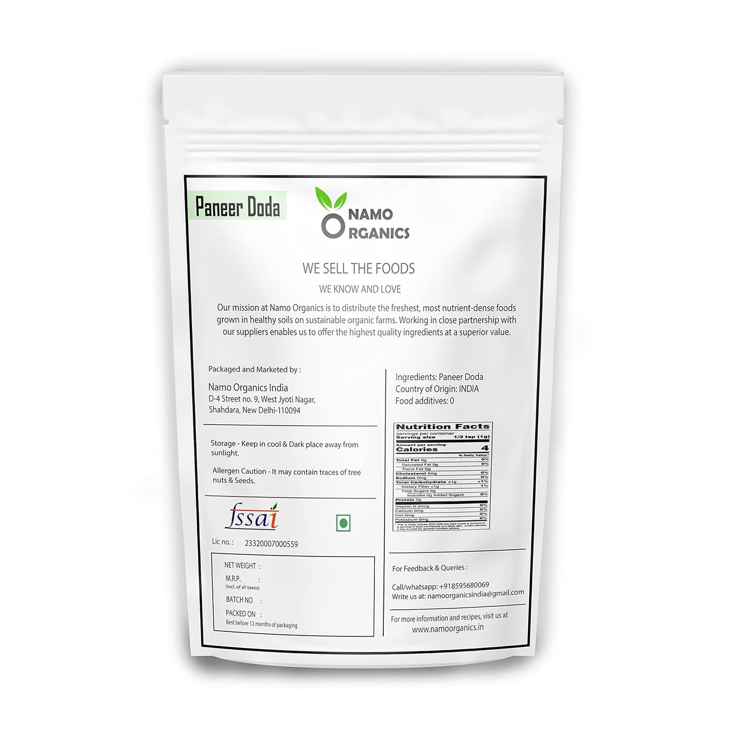 Namo Organics - Paneer Dodi Phool - Paneer Doda for Diabetes - 800 Gm,Powder