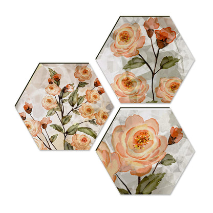 Floral Wall Painting For Living Room Hexagonal Set of 3 (F)