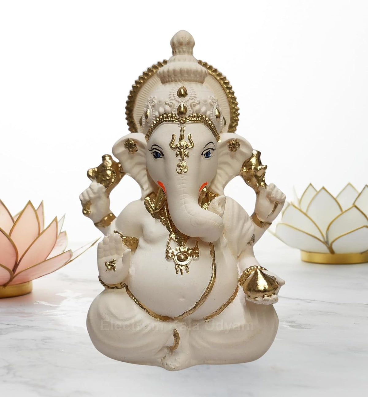 Peach Ivory Terracotta Vinayagar Ganesha Idol Perfect for Car Dashboard, Office Desk, Home Decor, and Gifting | (PEACHTERRVINAYAGAR 4")