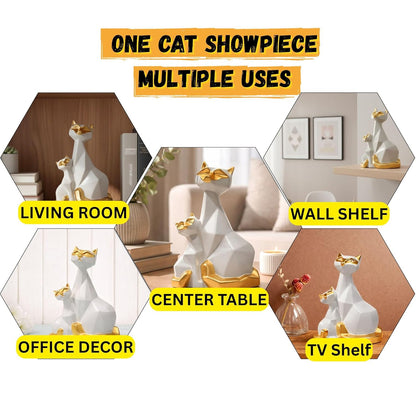 Cat Couple Showpiece Statue for Good Luck, Home Decoration Items for Living Room, Cat for Office Desk Good Luck Vastu Fengshui Ceramic Items, Centre Table Decor, Valentine's Day Gift