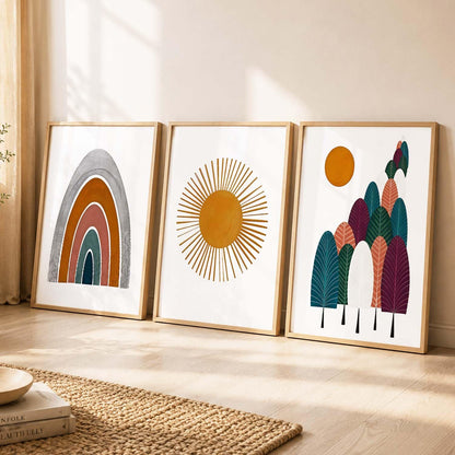 Boho Painting Wall Art Home Decoration Paintings With Frame For Living Room Bed Room Hotel Wall Decor Digital Reprint Set of 3 (13X17 inch)