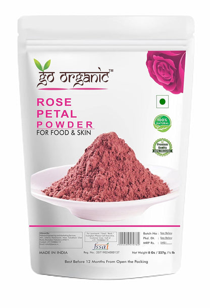 Go Organic Export Quality Rose Petal Powder for Skin and Food 227g - Natural Skin Toner with Vitamin C and for Antioxidant Protection