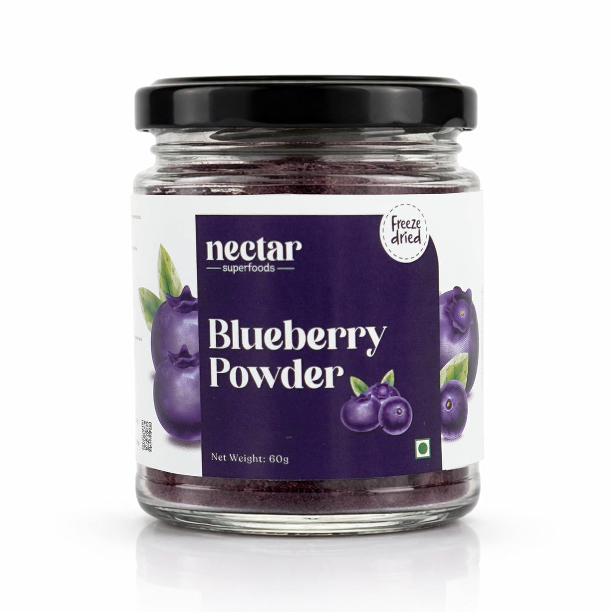 Nectar superfood Freeze Dried Blueberry Powder - 60 grams Jar-Pack of 1 Nos 100% Natural | No Added Sugar, Preservative-Free & Vegan | Processed in India