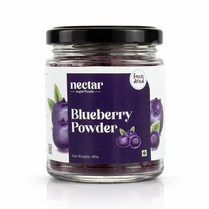 Nectar superfood Freeze Dried Blueberry Powder - 60 grams Jar-Pack of 1 Nos 100% Natural | No Added Sugar, Preservative-Free & Vegan | Processed in India