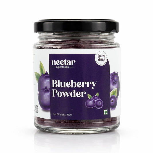 Nectar superfood Freeze Dried Blueberry Powder - 60 grams Jar-Pack of 1 Nos 100% Natural | No Added Sugar, Preservative-Free & Vegan | Processed in India