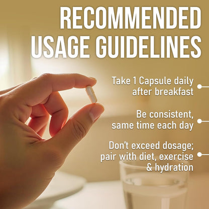 Hand holding a capsule with recommended usage guidelines text overlay