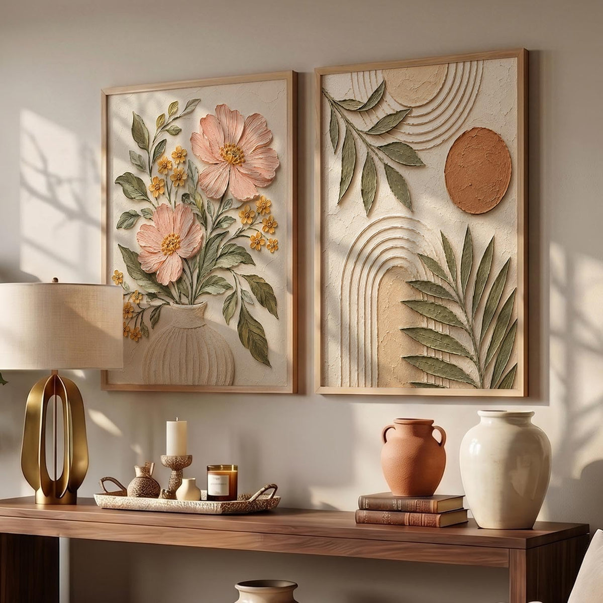 Floral Wall Art Home Decoration | Aesthetic Floral Paintings With Frame For Living Room Bed Room Hotel Wall Decor Digital Reprint Set of 2 (13X17 inch)