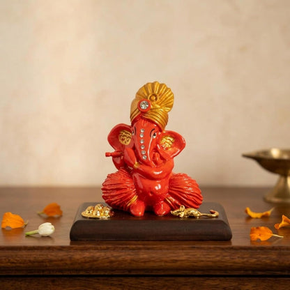 eCraftIndia Orange Ganesha Statue | Lord Ganesha Idol for Home Decor Car Dashboard | Ganesh Ganpati Murti Gift for Diwali Housewarming Birthday
