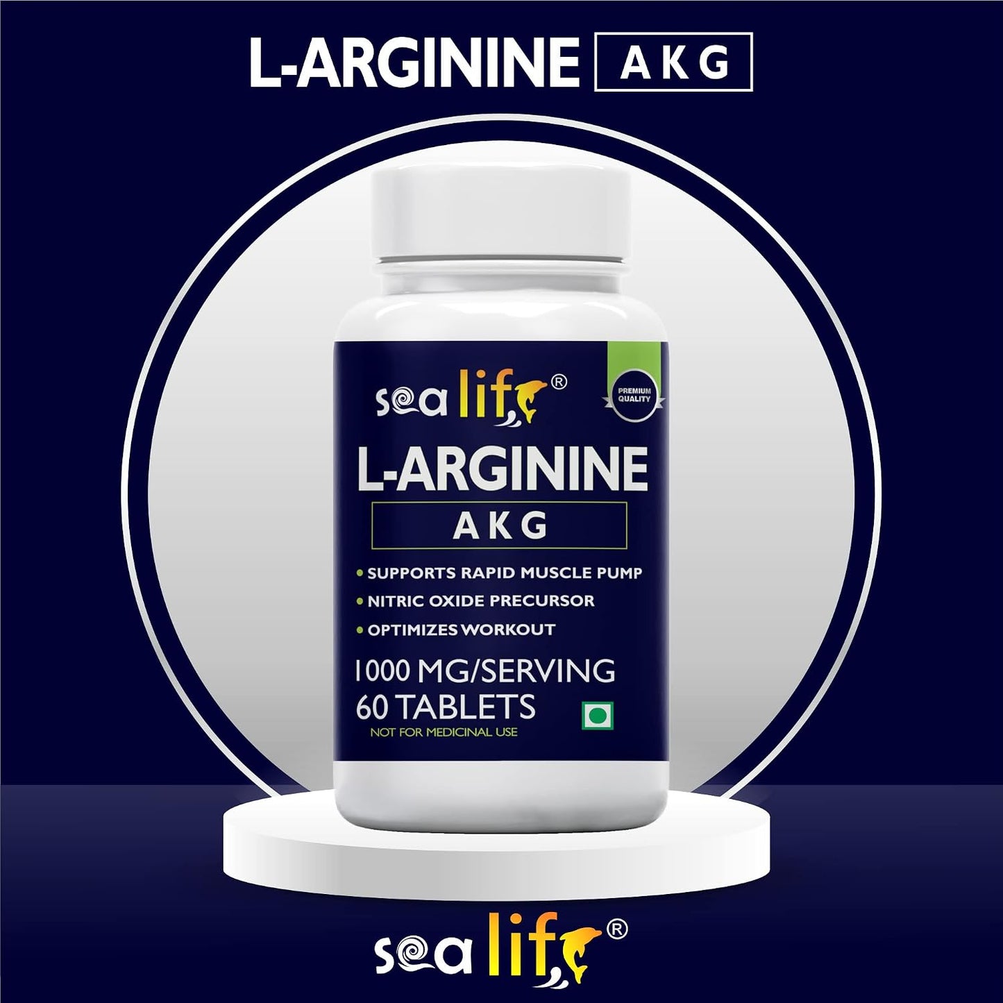 Sea Life L-Arginine AKG 1000 mg (60 Veg Tablets) | Boosts Stamina & Supports Rapid Muscle Pump | Nitric Oxide Precursor | Muscle Building Amino Acid | High Absorption L Arginine Supplement