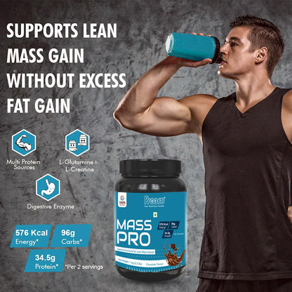 PRO360 Mass Pro (fka Mass Gainer) Protein Powder - Lean Mass Formula with Digestive Enzymes, 34.5g Protein per 2 Servings a day, Chocolate Flavor, 1kg