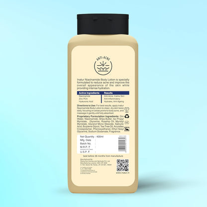 inatur Niacinamide Body Lotion 400ml – Anti-Acne Moisturizer with 2% Salicylic Acid, Zinc PCA & Hyaluronic Acid | Sulphate-Free Formula for Smooth, Hydrated Skin | Deep Nourishment & Oil Control