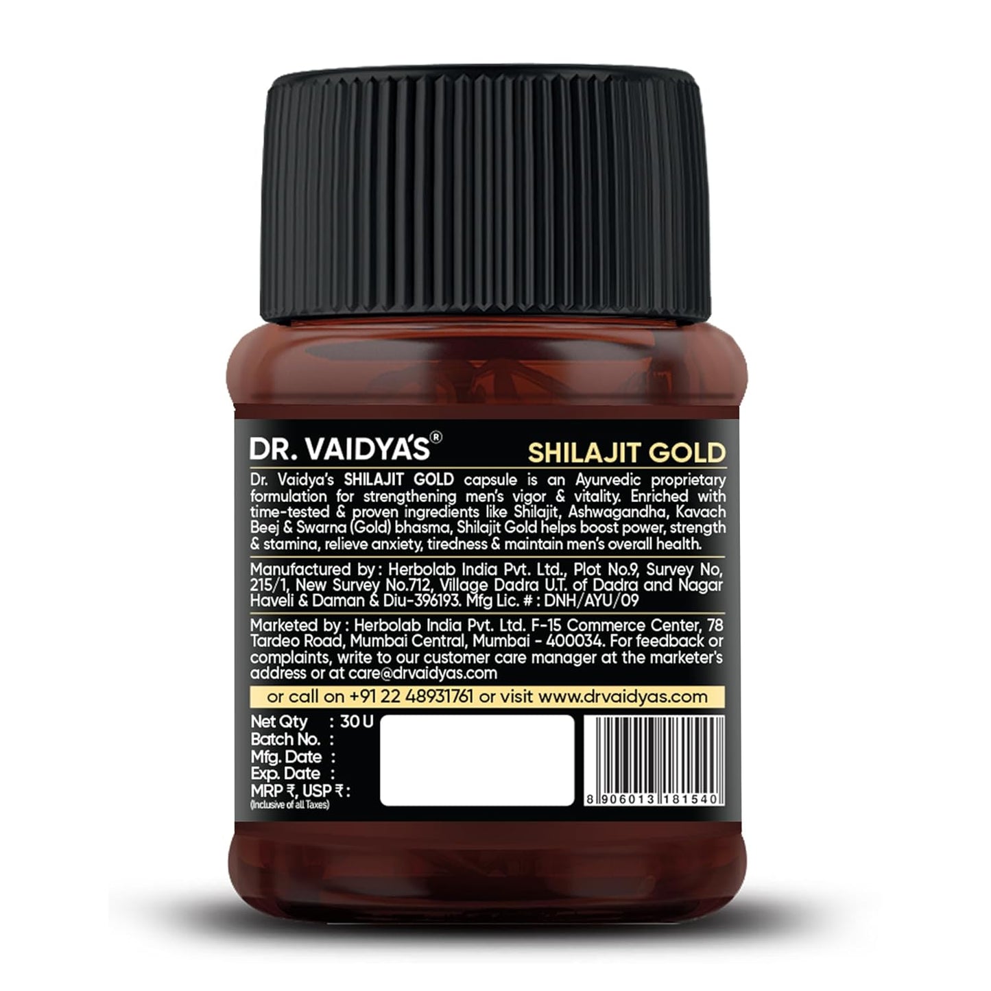 Dr. Vaidya’s Shilajit Gold Capsules for Men | Pure Himalayan Shuddha Shilajit, Ashwagandha, Swarna Bhasma, Gokshura & Fulvic Acid | Boosts Strength, Stamina, Energy & Vitality | 30 Capsules