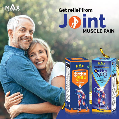 Max Ayurveda Orthoguru Capsules & Oil for Muscle and Joint Pain (30 Capsules + 100ml Oil)