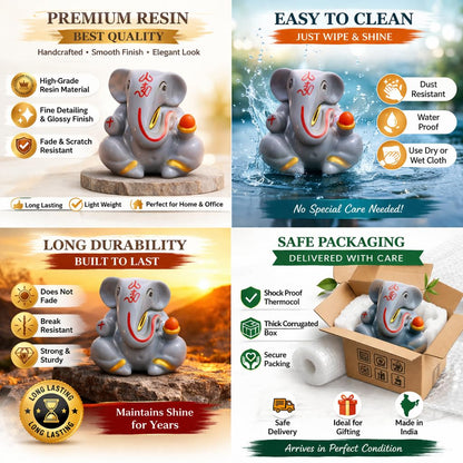 Resin Lord Ganesha Idol Car Dashboard 5x5cm (Grey)