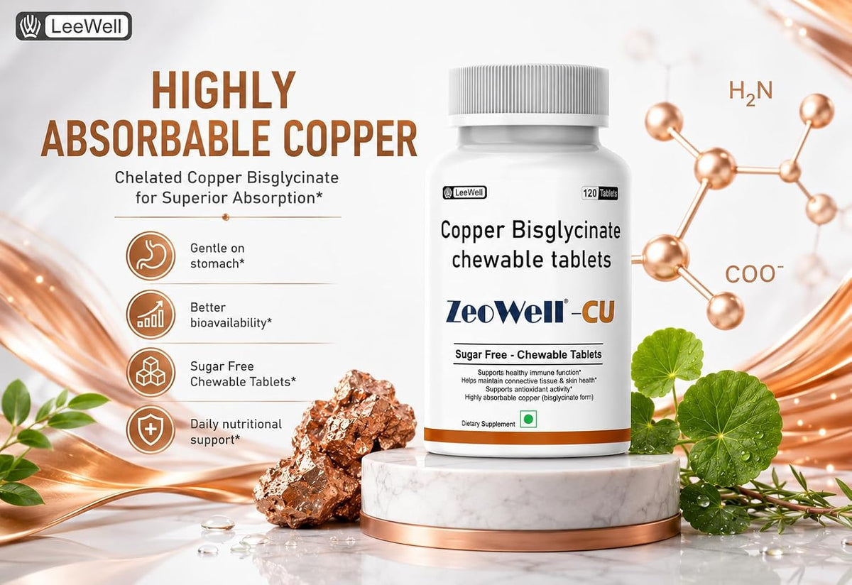 ZEOWELL CU (LeeWell) Copper Bisglycinate Supplement, 120 Tablets