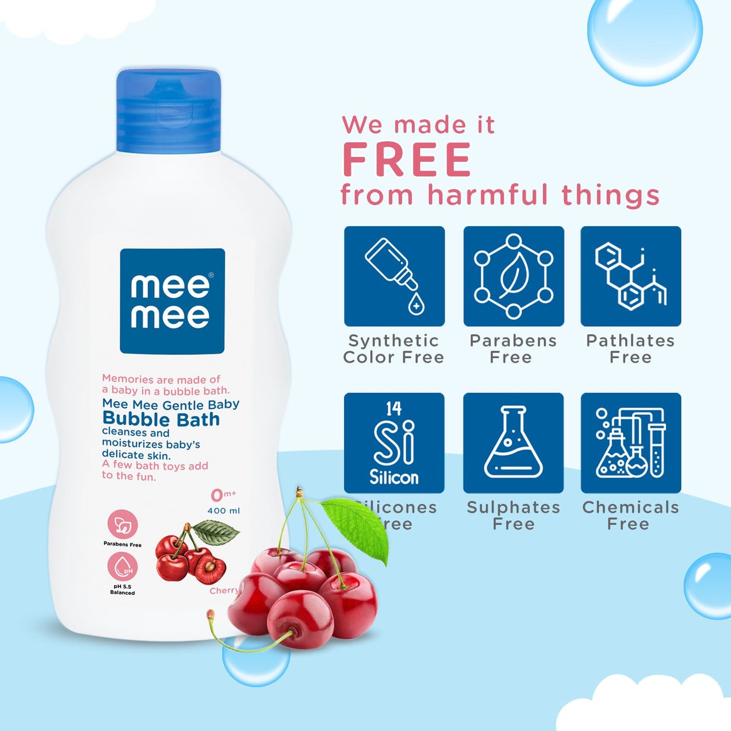Mee Mee Baby Body Wash 400ml with Cherry & Fruit Extracts | Tear-Free, Mild & Moisturizing Formula |Paraben-Free, Dermatologically Tested, pH Balanced |Gentle Head-to-Toe Bubble Bath for All SkinTypes