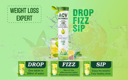 ACV Moringa 500mg Shikanji Flavour 15 Effervescent Tablets For Gut Health | Weight Loss | Reduces Stress | 100% Vegan | 15 Tablets Each (Pack of 1)