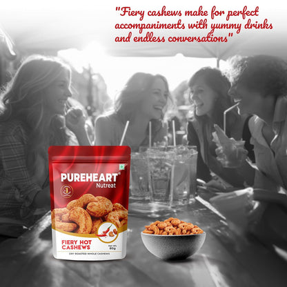 Pureheart Nutreat Fiery Hot Cashews, Premium Spicy Roasted Masala Cashew Nuts/Kaju Dry Fruit | Protein & Fiber Rich Chili Cashews| Crunchy Snack | No Artificial Colors, Flavors, Preservatives