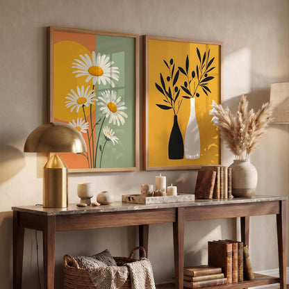 Boho Painting Wall Art Home Decoration | Aesthetic Paintings With Frame For Living Room Bed Room Hotel Wall Decor Digital Reprint Set of 2 (13X17 inch)