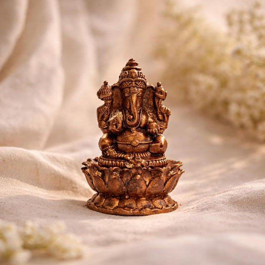 Pure Copper Ganeshji (Ganesha) Murti | Handcrafted Copper Idol for Pooja Room, Vastu Decor | Traditional & Auspicious Religious Hindu God Showpiece & Gift Item | 135gm (5.5x4 cm)