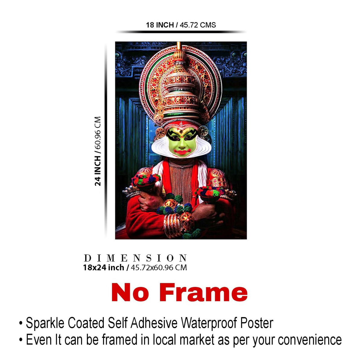 Kathakali Paintings for Living room, Kathakali Poster Big Size with Sparkle Coated Lamination - 2241 (Self Adhesive) 18x24 Inch