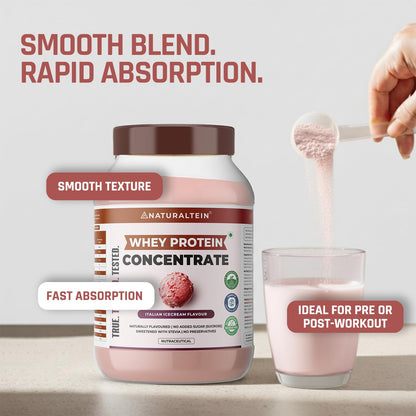 NATURALTEIN Natural Whey Protein Concentrate Italian Ice Cream – 1 kg | 21.1 g Protein per Serving | Naturally Flavoured | No Artificial Sweeteners | Soy-Free, Gluten-Free & Easy to Digest