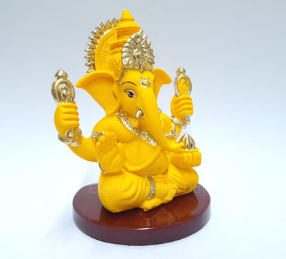 Handcrafted Poly Resin Ganesha Statue with Base - Perfect for Car Dashboard, Office Desk, Shelves, and Home Decor - Ideal Housewarming Gift! (4HANDMANGOTERRACOTTAMDF)
